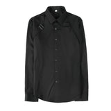 Bonsir Strap Decorative Design Shirt Mens Clothing Korean Long Sleeved Slim Fit Casual Shirts Nightclub Prom Show Dress Shirt
