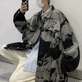 BONSIR  -  Mens Jackets High Street Hip Hop Retro Gradient Tie Dye American Style Denim Workwear  Design Jacket Mens Spring Autumn New