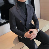 Bonsir Printed Semi Turtleneck Elastic T-shirt For Men Clothing Autumn New Long Sleeves Jacquard Tight-Fitting Solid Color Slim-fit Tee