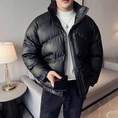 Bonsir Winter Thicken Solid Color Cotton Coats High Quality Stand Collar Zipper  Warm Jacket Outdoor Casual Short Loose Jacket