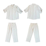 BONSIR  -  Summer Ice Silk Men's Suits Casual Short Sleeve Shirt And Pants Two-piece Set Ruffled  Handsome Draped Korean Style Loose Set