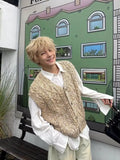 BONSIR  -  Autumn and winter American retro niche vest lazy men and women sleeveless loose knitted versatile sweater cardigan vest