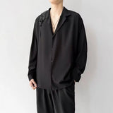 BONSIR  -  Korean Fashion Men's Shirt Spring Summer New Loose Casual Long-sleeved Lapel High Street Male Suit Shirt White Black Gray Green
