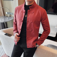 Bonsir Stand up Collar Jacket For Men Vintage Autumn Fashion Single Breasted Slim Fit Coat Tang Suit Man Clothing 4XL