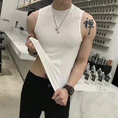 Bonsir Summer Vest Men's Trend Tight Stand Collar Sleeveless Sexy T-shirt Top American Slim Fitness Stretch I-word Vest Bottoming Shirt