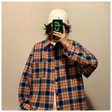 Bonsir New Men Casual Shirts Plaid Single Breasted Long Sleeve Loose Korean Chic Fashion Oversize All-match Thin Outwear Tops T61