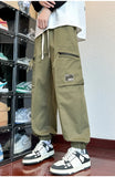 BONSIR  -  Army Green Cargo Pants Men Autumn Korean Streetwear Men's Harajuku Loose Straight Workwear Trousers New Wide-leg Baggy Pants Man