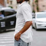 BONSIR  -  Men Shirt Solid Color Lapel Short Sleeve Lace Up Streetwear Men Clothing Summer 2025 Button Fashion Tops Camisas S-5XL