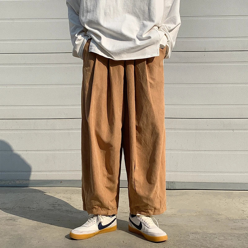 Bonsir New Spring Men Lantern Cargo Pants Casual Trousers Couple Wide Leg Joggers Straight Solid Color Baggy Oversize Pants Sweatpants