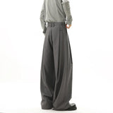 BONSIR  -  Grey Black Suit Pants Men Oversized Society Mens Dress Pants Korean Casual Loose Wide Leg Pants Mens Office Formal Trousers