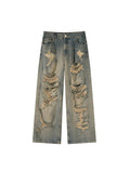 Bonsir Old and Worn Hole Jeans, High Street, Wasteland Style, Small Crowd Vibe, Beggar, Floor Sweeping Long Pants, blusa masculina