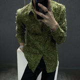 Bonsir Mens Shirt Floral Brushed Casual Shirt Autumn Streetwear Personality Campus Performance Long-Sleeved Top Men'S Clothing