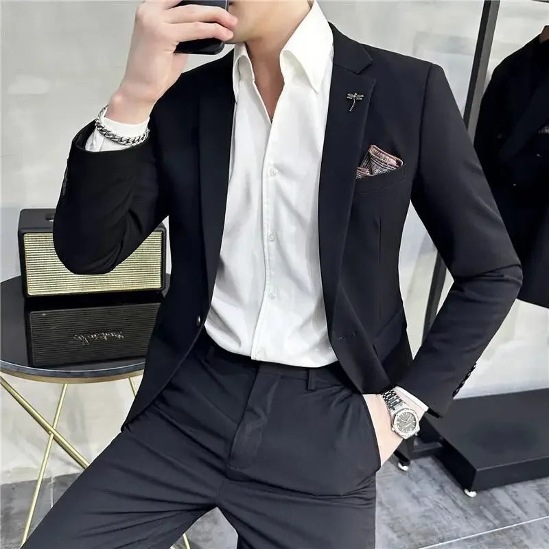 Bonsir 7XL ( Jacket+Pant）Men Slim Fit Suit Wedding Groom Tuxedo Groomsmen Suits Male Fashion Business Stage Costume Homme 2 Pieces