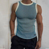 BONSIR  -  Minimalist Summer New Men's Pullovers Crew Neck Contrast Color Printed All-match Tops Trendy Fashionable Slim Sleeveless Vests