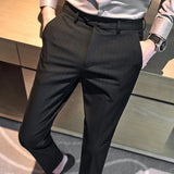 Bonsir Autumn Winter Thickened Striped Suit Pant Men Business Slim Fit Long Pants Formal Office Social Party Casual Pants Streetwear