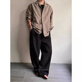 BONSIR  -  Korean style texture pleated ice silk casual pants for men's summer old money style drooping cleanfit wide-leg trousers