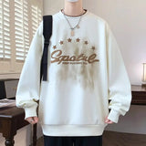 BONSIR  -  Young Style Spliced Sweatshirts Autumn Winter Fleece O-Neck Men's Clothing Loose Letter Printed Korean Basic Long Sleeve Hoodies