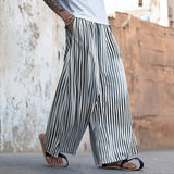 BONSIR  -  Men Striped Pants Elastic Waist Loose Joggers Wide Leg Trousers Men Streetwear 2025 Oversize Fashion Casual Long Pants