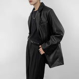 Bonsir Men Pu Leather Jacket Grunge Motorcycle Casual Pu Jacket Spring Streetwear Youth Campus Jacket Men'S Clothing Old Money New