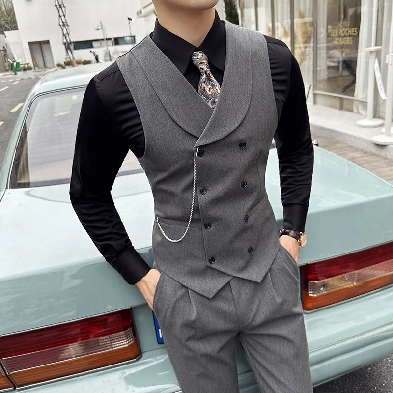 Bonsir (1 Pcs Vest）Latest Style Design Double Breasted Men Suit Vests Formal Groom Wedding Social Slim Fit Sleeveless Vest Coats