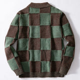 BONSIR  -  Autumn Winter New Fashion Men's Casual Trendy Turn-down Collar Long Sleeve Single-breasted Loose Plaid Knitted Sweater Coats