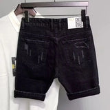 Bonsir Summer Denim Shorts Black Ripped Raw Edge Streetwear Retro Shorts Straight Washed Trendy Mens Causal Versatile Denim Shorts