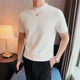 Bonsir Summer New Round Collar Short Sleeved T-shirt Men Cotton Loose Casual Solid Color Tee High Quality Mens Tops Streetwear