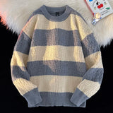 BONSIR  -  Thicken Striped Pullovers Men Autumn Winter Sweater Pullover Knit Sweatshirt Casual Tops Round Neck Long Sleeve Bottoming Shirt