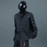Bonsir Mens Shirt Rivet Stitching Casual Shirt Spring Street Wear Fashion Personality All-Match Long-Sleeve Top Men'S Clothing 2025 New