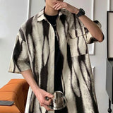 Bonsir Men Trendy Tie Dye Print Casual Streetwear Oversize Shirt Youth Summer Short Sleeve Y2K Harajuku Handsome Tops Camisas De Hombre