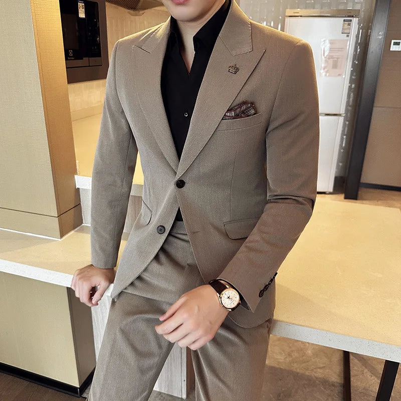 Bonsir (Jacket+Pant) Luxury Men Slim Fit Business Suits 2-Piece High Quality Italian Style Wedding Social Party Tuxedo Men Clothing