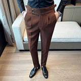 Bonsir Waffle Fashion High Waist Men's Pants New Business Slim Fit Casual Suit Pants Male Spring Summer Formal Social Dress Pants