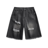 Bonsir Men's Blue Shorts Streetwear Baggy Jeans Jorts Straight Trousers Wide Pants Luxury Man Jeans Ripped Clothing