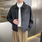 BONSIR  -  Leather Jacket Men's Casual PU Leather Jacket Men's New Style Lapel Short Style Motorcycle Clothes