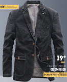 BONSIR  -  Autumn New Fashion Men's Casual Trendy Solid Color Casual Trendy Long Sleeve Vintage Denim Coat Male Suit Blazers Jacket Clothes