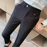 Bonsir Autumn New Solid Straight Casual Pant Men's Simple Versatile Business Social Trousers Formal Office Slim Fit Suit Pants