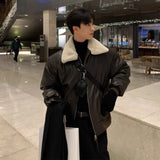 Bonsir Winter Jacket Men Warm Fashion Casual Thickened Leather Jacket Men Streetwear Korean Loose Short Coat Mens Thick Leather Coat