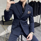 Bonsir 7XL-S (Blazer + Trousers)  Fashion Double Breasted Slim Fit Men's Suit Italian Style Luxury Wedding Social Dress 2 Piece Set