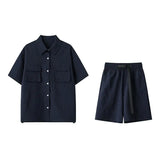BONSIR  -  Men Relaxed Summer Outfit Set  Short-Sleeve Button-Up Shirt  Matching Shorts Two-Pocket Casual Comfort  Beach Travel Daily Wear