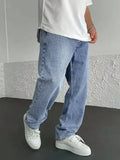 BONSIR  -  Men's Classic Straight-Leg Jeans - Casual Street Style, Non-Stretch Denim, Solid Color, All-Season Wear, Cotton Blend