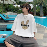 BONSIR  -  Summer Cartoon Rabbit Pattern T-shirt Men Women Casual Short Sleeve Tshirts High Street Cotton T-shirt Men Oversized T Shirts