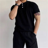 BONSIR  -  Summer Knitted T-shirt for Men Short Sleeve Round Neck T-shirt Slim Fit Casual Business Tee Tops M-3XL
