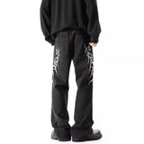 Bonsir Hip-Hop Street Niche Loose Straight Y2k Jeans Mens American High Street Fashion Trend Leisure Heavy Embroidery Flared Trousers