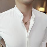 Bonsir New Fashion Stand Collar Solid Slim Fit Shirts Mens Casual Luxury Long Sleeve Party Wedding Business Dress Shirts