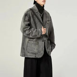 Bonsir Suit Jacket Mens Japanese Fashion Trend Retro Washed Denim Jacket Autumn New Casual Niche Distressed Suit Collar Jacket Top