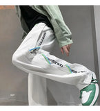BONSIR  -  Autumn White Casual Pants Men Spliced straight Wardrobe Trousers Hong Kong Style High Street Wide-leg Sports Trousers