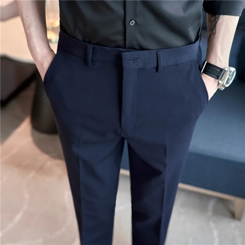 Bonsir Plus Size 42 40 38 Spring New Embroidered Suit Pant British Fashion Men's Business Casual Pants Formal Social Slim Fit Suit Pant