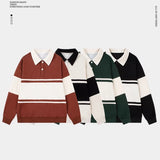 BONSIR  -  Heavy Striped Polo Collar Sweater, Male 2025 Spring Leisure American Male Top Without Hood Spring Leisure Polo Shirt