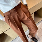 Bonsir British Style Summer New Solid Business Casual Suit Pants Men Fashion Naples High Waist Straight Pant Men Slim Social Trousers