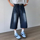 BONSIR  -  Mens Cropped Trousers Embroidered Deconstructed Casual Denim Shorts Streetwear Fashion Versatile Shorts Men'S Clothing 2025 New